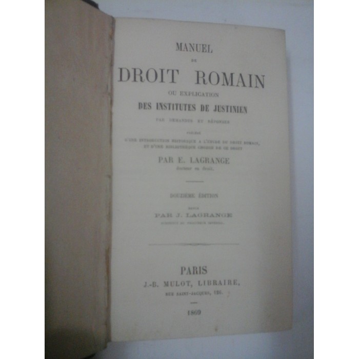 MANUEL DE  DROIT ROMAIN   -  E. LAGRANGE